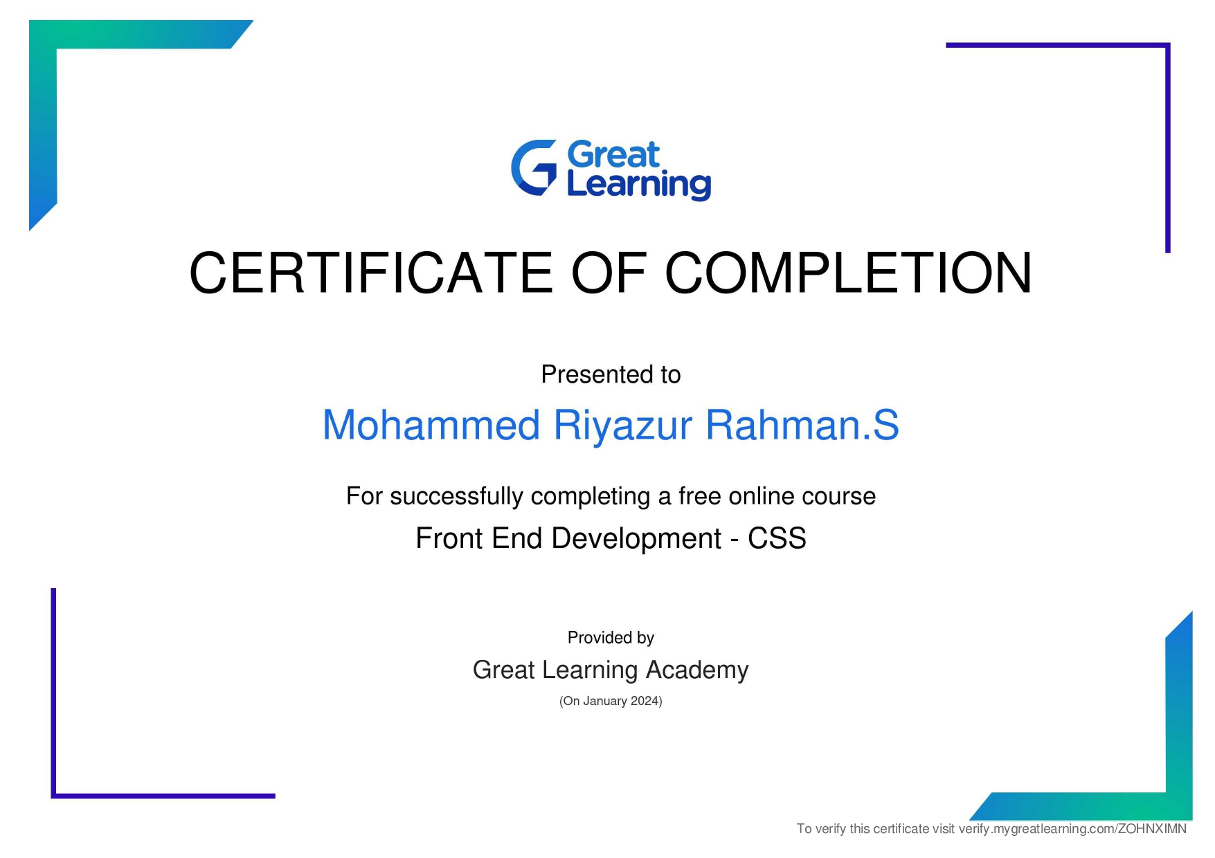 Course in Great Learning